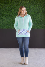 Load image into Gallery viewer, HalfZip Hoodie - Mint with Blue and Mint Checker MM EXCLUSIVE