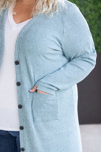 Knit Colbie Ribbed Cardigan - Dusty Blue