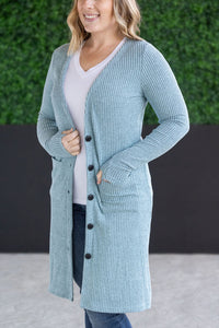 Knit Colbie Ribbed Cardigan - Dusty Blue
