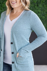 Knit Colbie Ribbed Cardigan - Dusty Blue