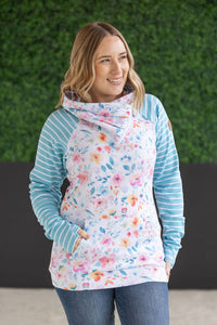 Zoey ZipCowl Sweatshirt - Watercolor Floral and Stripes