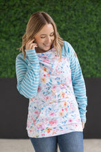 Load image into Gallery viewer, Zoey ZipCowl Sweatshirt - Watercolor Floral and Stripes
