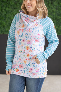 Zoey ZipCowl Sweatshirt - Watercolor Floral and Stripes
