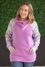 Load image into Gallery viewer, Zoey ZipCowl Sweatshirt - Mauve and Stripes