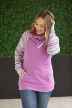 Load image into Gallery viewer, Zoey ZipCowl Sweatshirt - Mauve and Stripes