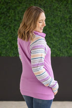 Load image into Gallery viewer, Zoey ZipCowl Sweatshirt - Mauve and Stripes