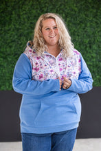 Load image into Gallery viewer, HalfZip Hoodie - Pink and Periwinkle Abstract Floral and Blue