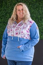 Load image into Gallery viewer, HalfZip Hoodie - Pink and Periwinkle Abstract Floral and Blue