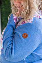 Load image into Gallery viewer, HalfZip Hoodie - Pink and Periwinkle Abstract Floral and Blue