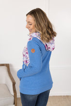 Load image into Gallery viewer, HalfZip Hoodie - Pink and Periwinkle Abstract Floral and Blue
