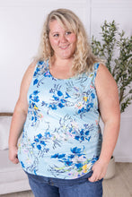 Load image into Gallery viewer, Luxe Crew Tank - Light Blue Floral Bliss