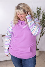 Load image into Gallery viewer, Zoey ZipCowl Sweatshirt - Mauve and Stripes