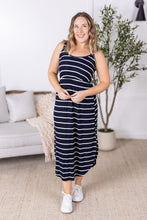 Load image into Gallery viewer, Reagan Ribbed Midi Dress - Midnight Navy Stripes