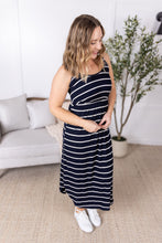 Load image into Gallery viewer, Reagan Ribbed Midi Dress - Midnight Navy Stripes