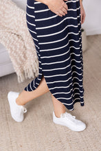Load image into Gallery viewer, Reagan Ribbed Midi Dress - Midnight Navy Stripes