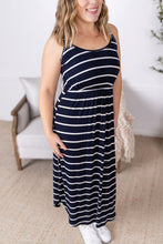 Load image into Gallery viewer, Reagan Ribbed Midi Dress - Midnight Navy Stripes