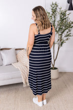 Load image into Gallery viewer, Reagan Ribbed Midi Dress - Midnight Navy Stripes