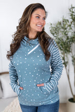 Load image into Gallery viewer, Zoey ZipCowl Sweatshirt - Teal Dots and Stripes