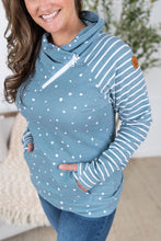 Load image into Gallery viewer, Zoey ZipCowl Sweatshirt - Teal Dots and Stripes