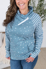 Load image into Gallery viewer, Zoey ZipCowl Sweatshirt - Teal Dots and Stripes