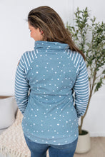 Load image into Gallery viewer, Zoey ZipCowl Sweatshirt - Teal Dots and Stripes