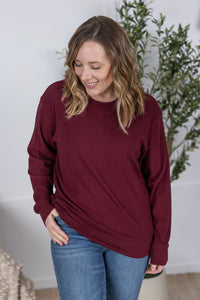 Corrine Ribbed Pullover Top - Burgundy