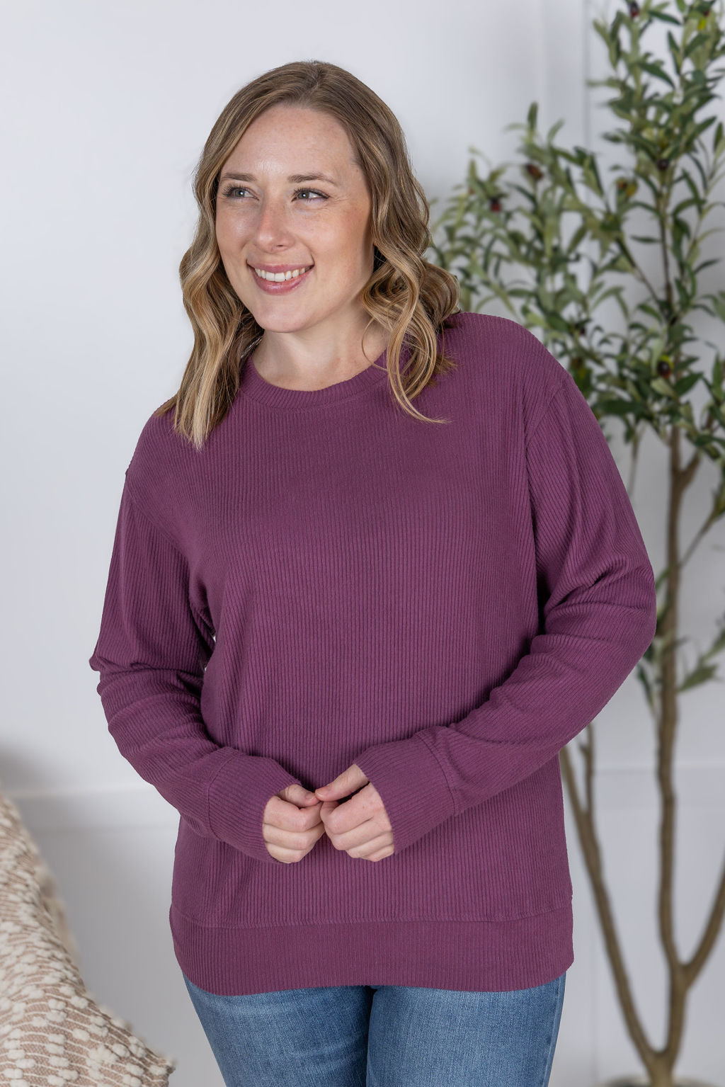 Corrine Ribbed Pullover Top - Plum