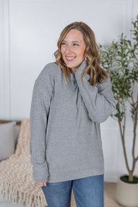 Corrine Ribbed Pullover Top - Light Grey