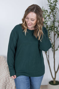Corrine Ribbed Pullover Top - Hunter Green