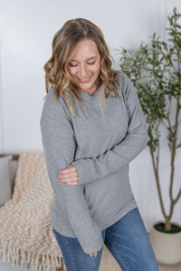 Corrine Ribbed Pullover Top - Light Grey