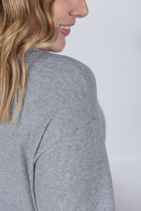 Corrine Ribbed Pullover Top - Light Grey