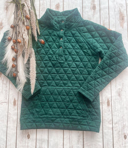 Geometric Button Snap Pullover - Evergreen