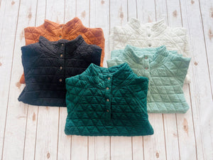 Geometric Button Snap Pullover - Evergreen