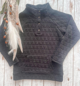 Geometric Button Snap Pullover - Black