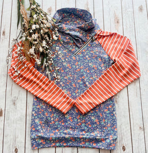 Classic Zoey ZipCowl Sweatshirt - Periwinkle Pattern Mix
