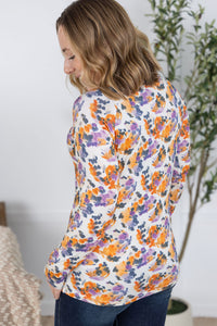 Blair Long Sleeve Top - Autumn Purple Abstract
