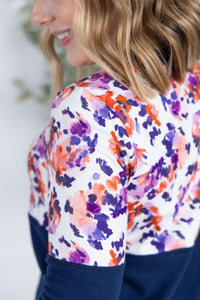 Natalie Pullover - Autumn Purple Abstract and Navy