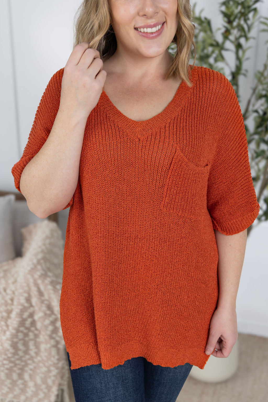Annie Open Knit Top - Pumpkin
