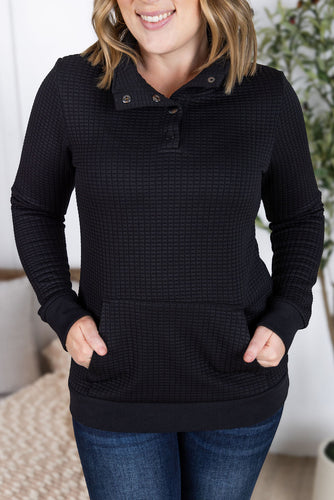 Whitley Waffle Snap Pullover - Black
