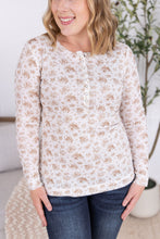 Load image into Gallery viewer, Button Snap Henley Top - Tan Micro Floral