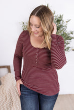 Load image into Gallery viewer, Striped Henley Long Sleeve - Burgundy