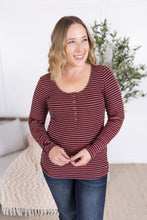 Load image into Gallery viewer, Striped Henley Long Sleeve - Burgundy