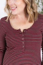Load image into Gallery viewer, Striped Henley Long Sleeve - Burgundy