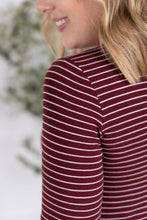 Load image into Gallery viewer, Striped Henley Long Sleeve - Burgundy
