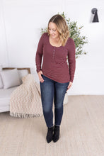 Load image into Gallery viewer, Striped Henley Long Sleeve - Burgundy
