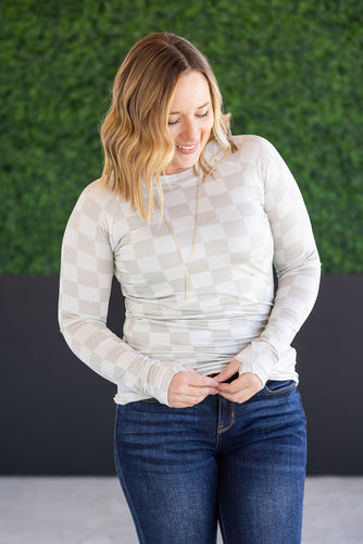 Blair Long Sleeve Top - Neutral Checkers