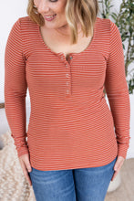 Load image into Gallery viewer, Striped Henley Long Sleeve - Terra Cotta