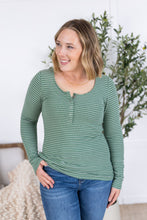 Load image into Gallery viewer, Striped Henley Long Sleeve - Fern