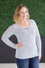 Load image into Gallery viewer, Striped Henley Long Sleeve - White