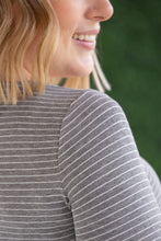 Load image into Gallery viewer, Striped Henley Long Sleeve - Charcoal